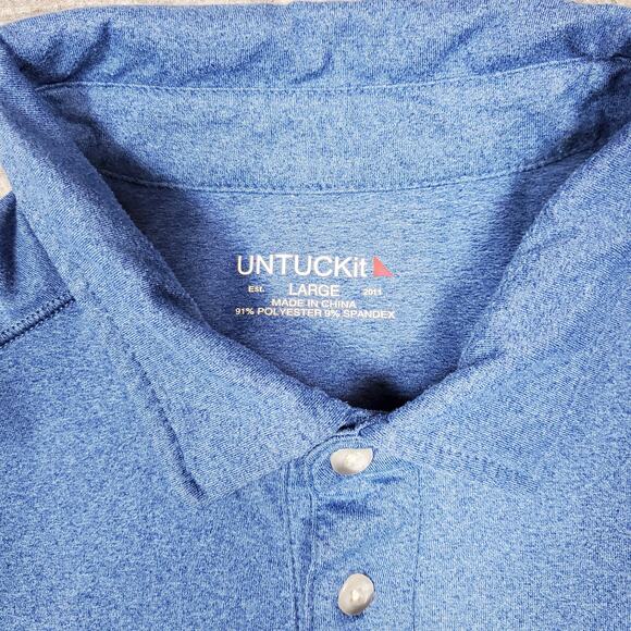 UNTUCKit Shirt Mens Large Polo Clavidor Short Sleeve Blue Solid Preppy Casual - Picture 2 of 9